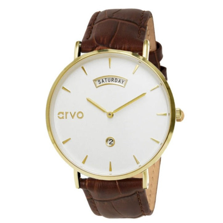 Arvo Awristacrat Watch - Gold - Brown Alligator