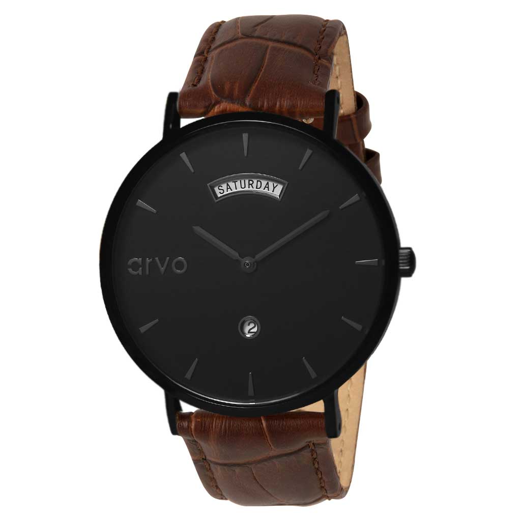 Arvo Black Awristacrat Watch - Brown Alligator Leather