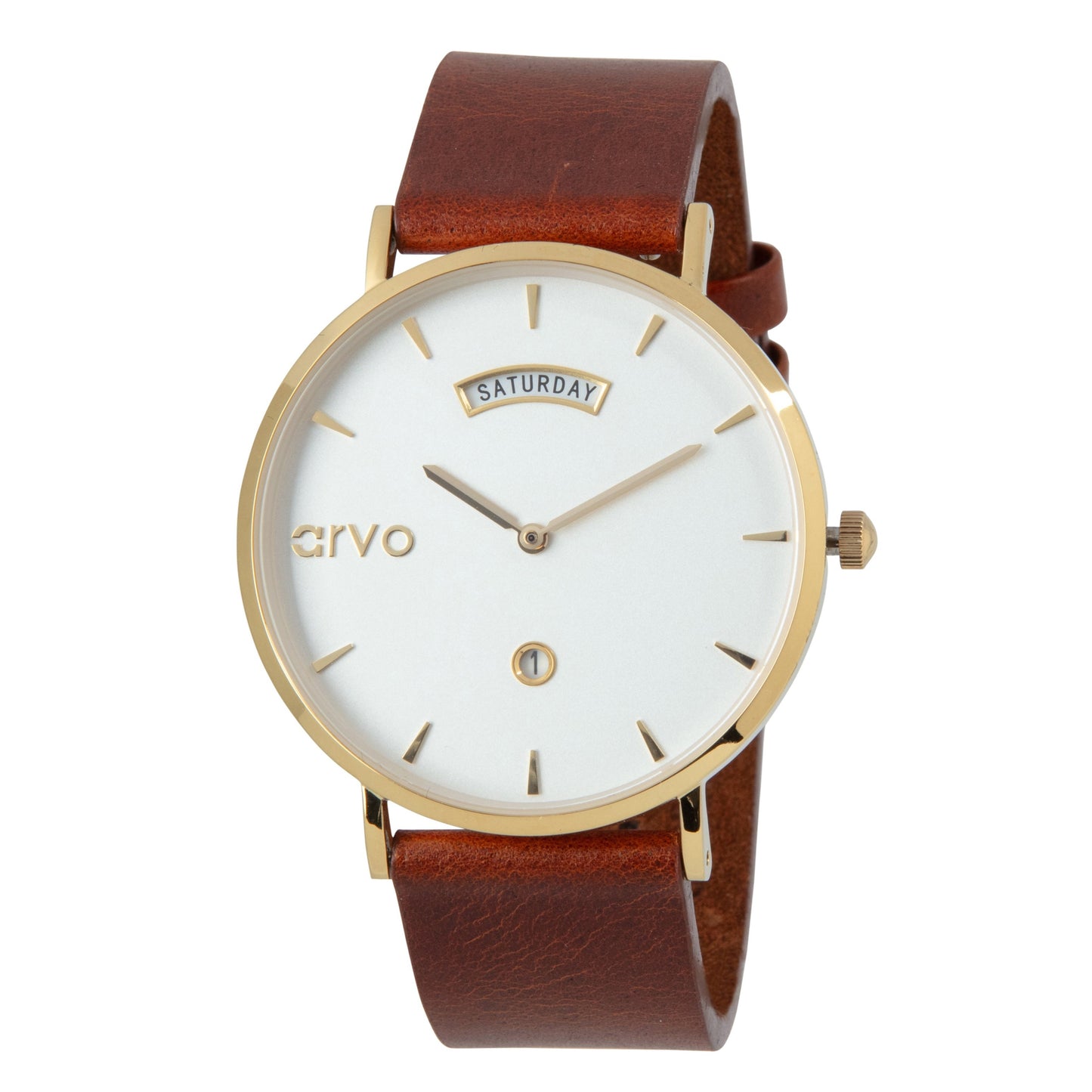 Arvo Awristacrat Watch-Gold-Saddle Leather Band