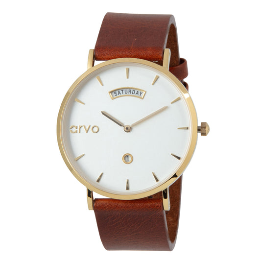 Arvo Awristacrat Watch-Gold-Saddle Leather Band
