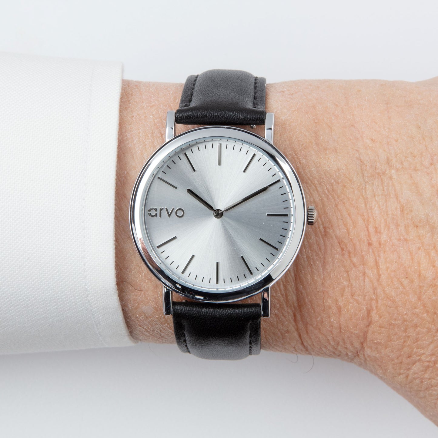 Arvo Silver Time Sawyer Watch - Black Leather