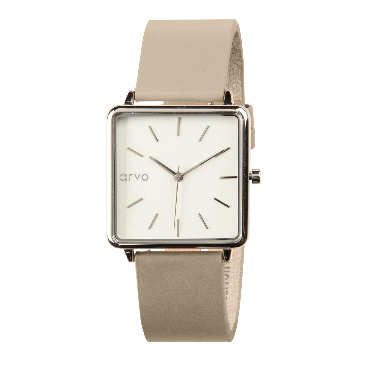 Arvo Time Squared Watch - Silver - Nude Leather Band