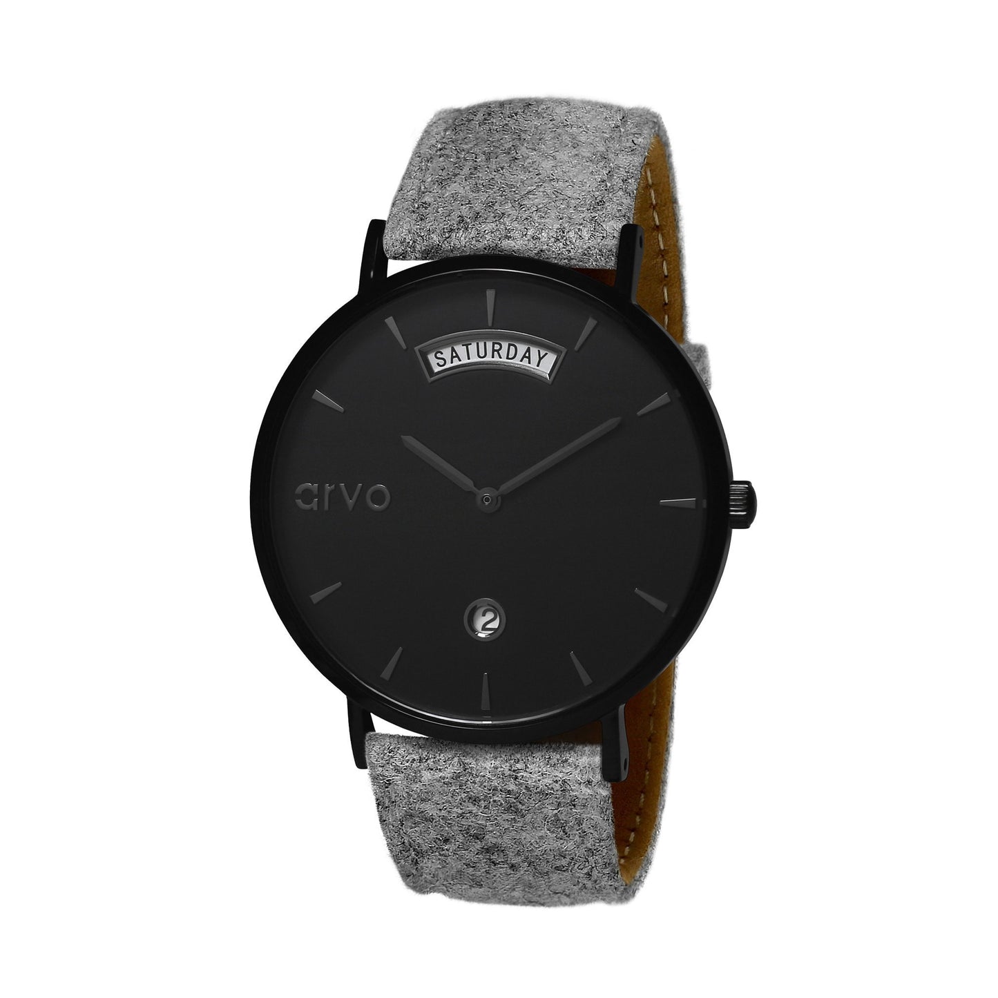 36mm - Arvo Black Awristacrat Watch with a black dial and case and a great felt watch band - For men and women