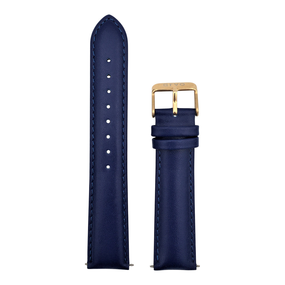 Arvo Blue Stitched Leather band or strap with gold buckle