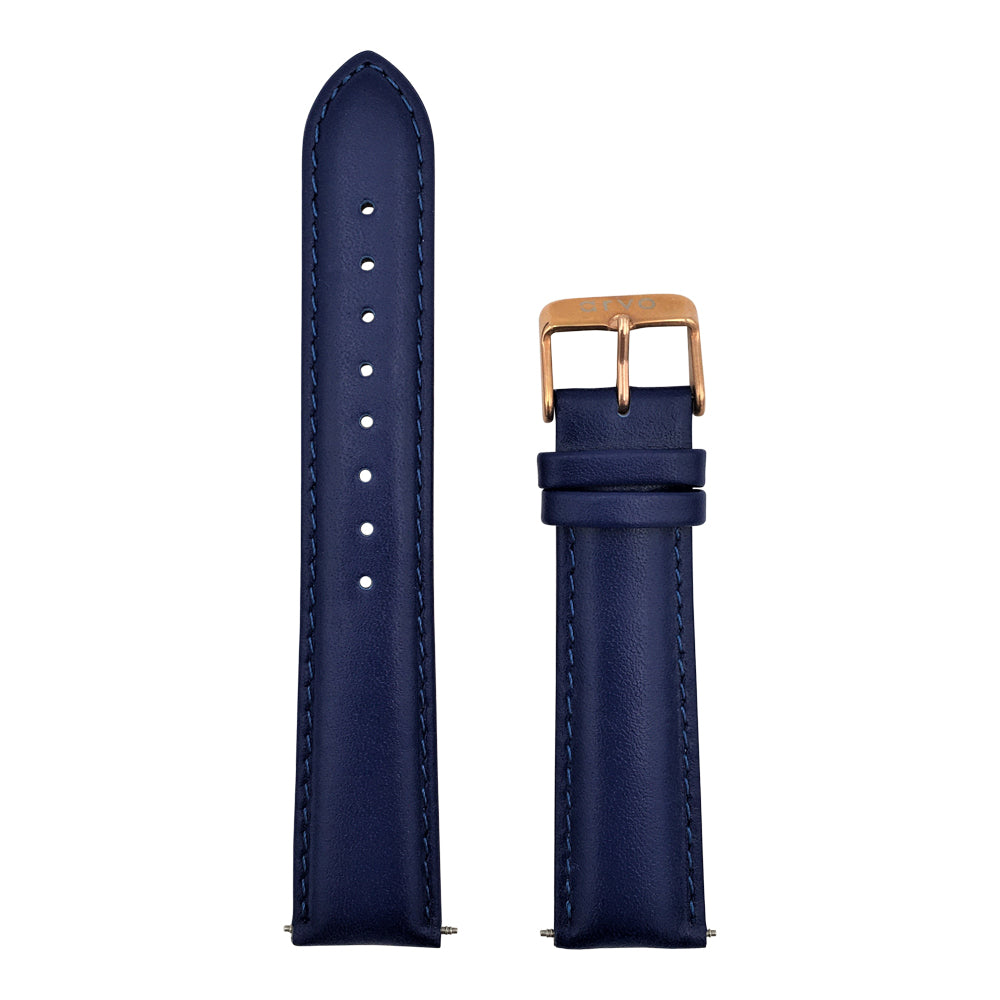 Arvo Blue Stitched Leather band or strap with rose gold buckle