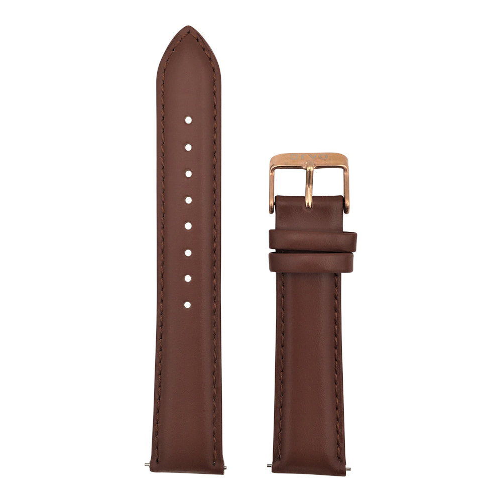 Arvo Chocolate Stitched Leather watch band or strap with rose gold buckle