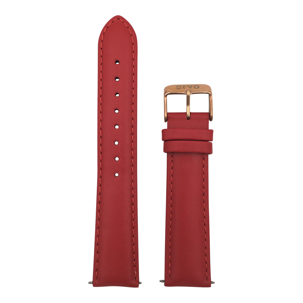 Arvo Red Stitched Leather Watch Band with a rose gold buckle