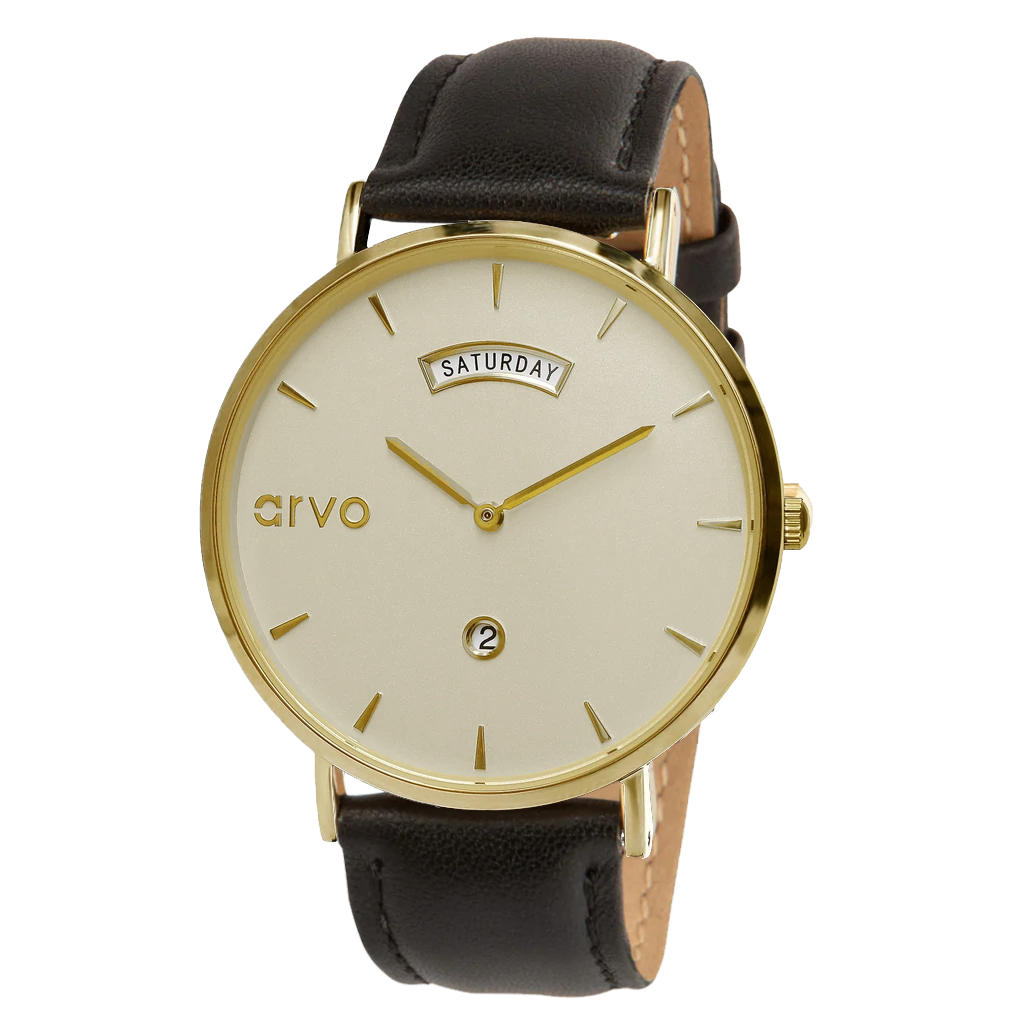 Arvo Gold Awristacrat Watch - Black Leather