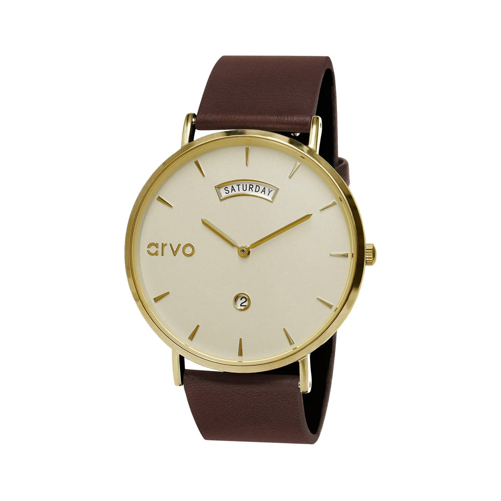 Arvo Gold Awristacrat Watch with Saddle Leather Band