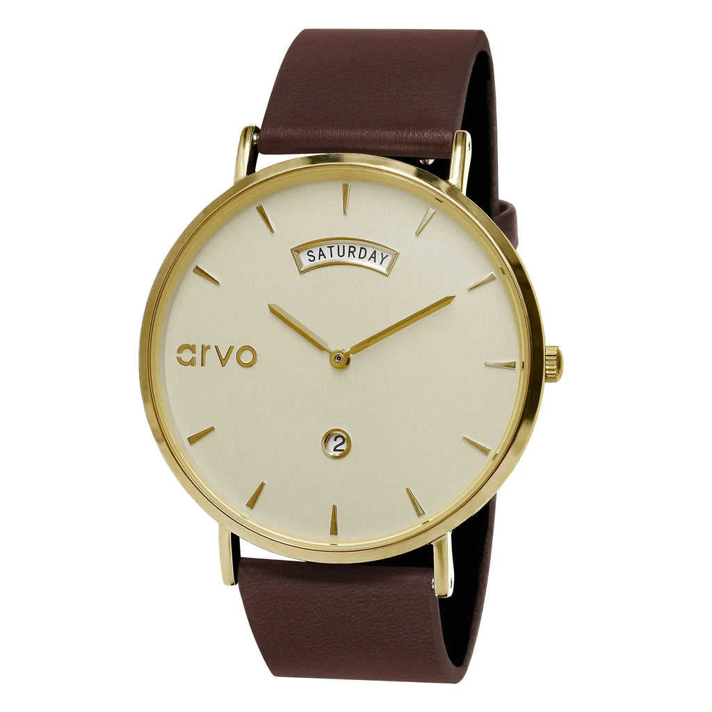 Arvo Gold Awristacrat Watch with Saddle Leather Band