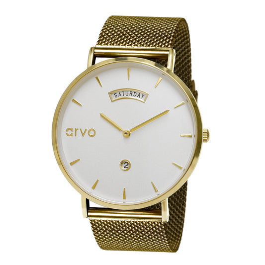 Arvo Awristacrat watch with Gold Mesh Watch Band