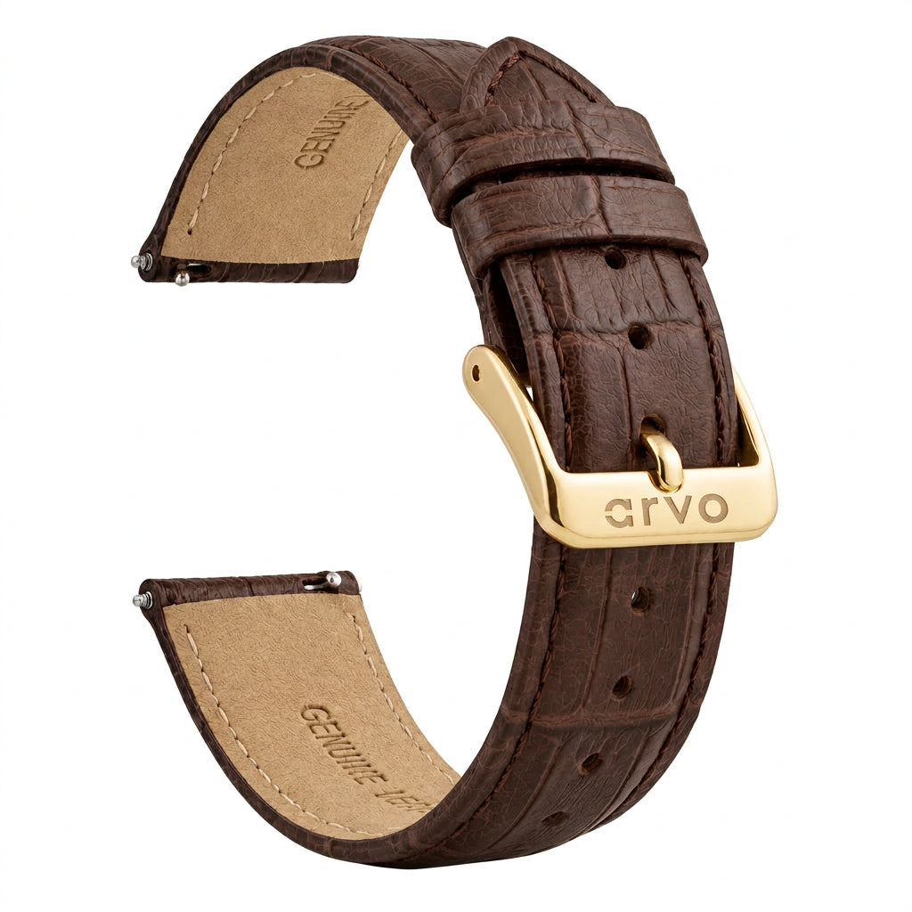 Arvo Watch Band Alligator Print Stitched Leather