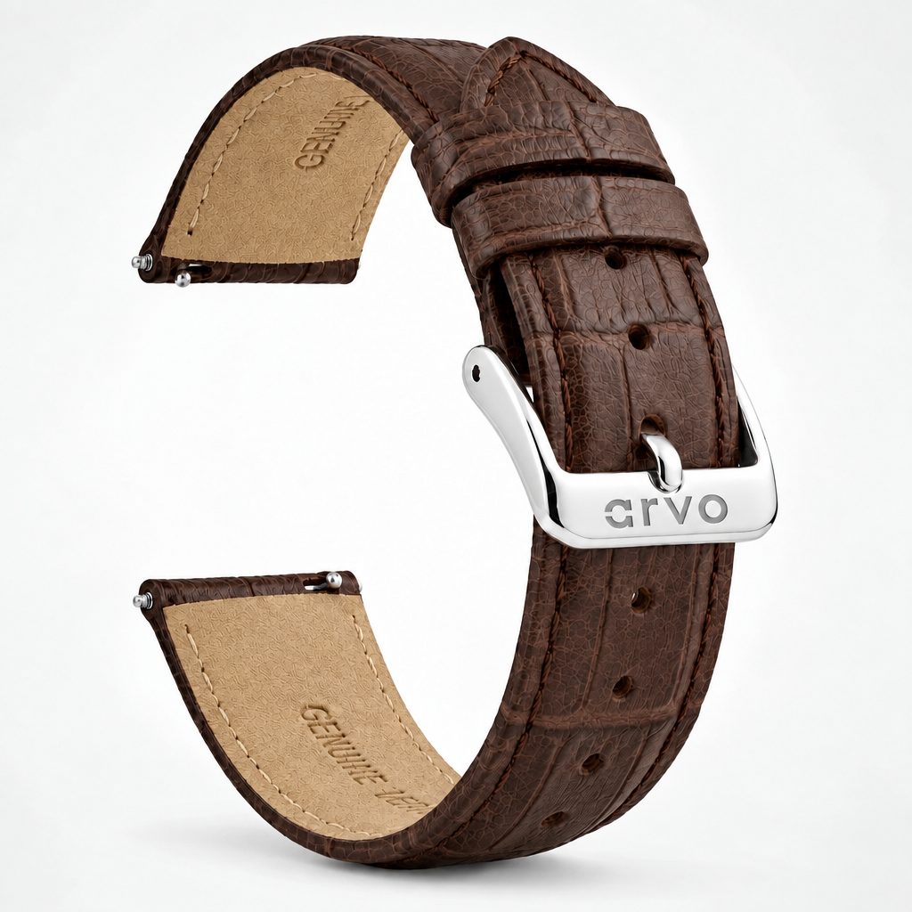 Arvo Watch Band Alligator Print Stitched Leather