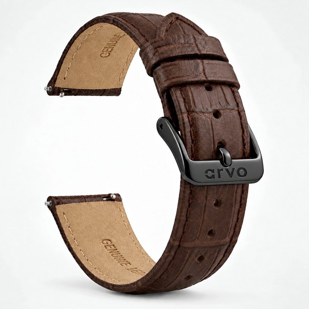 Arvo Watch Band Alligator Print Stitched Leather