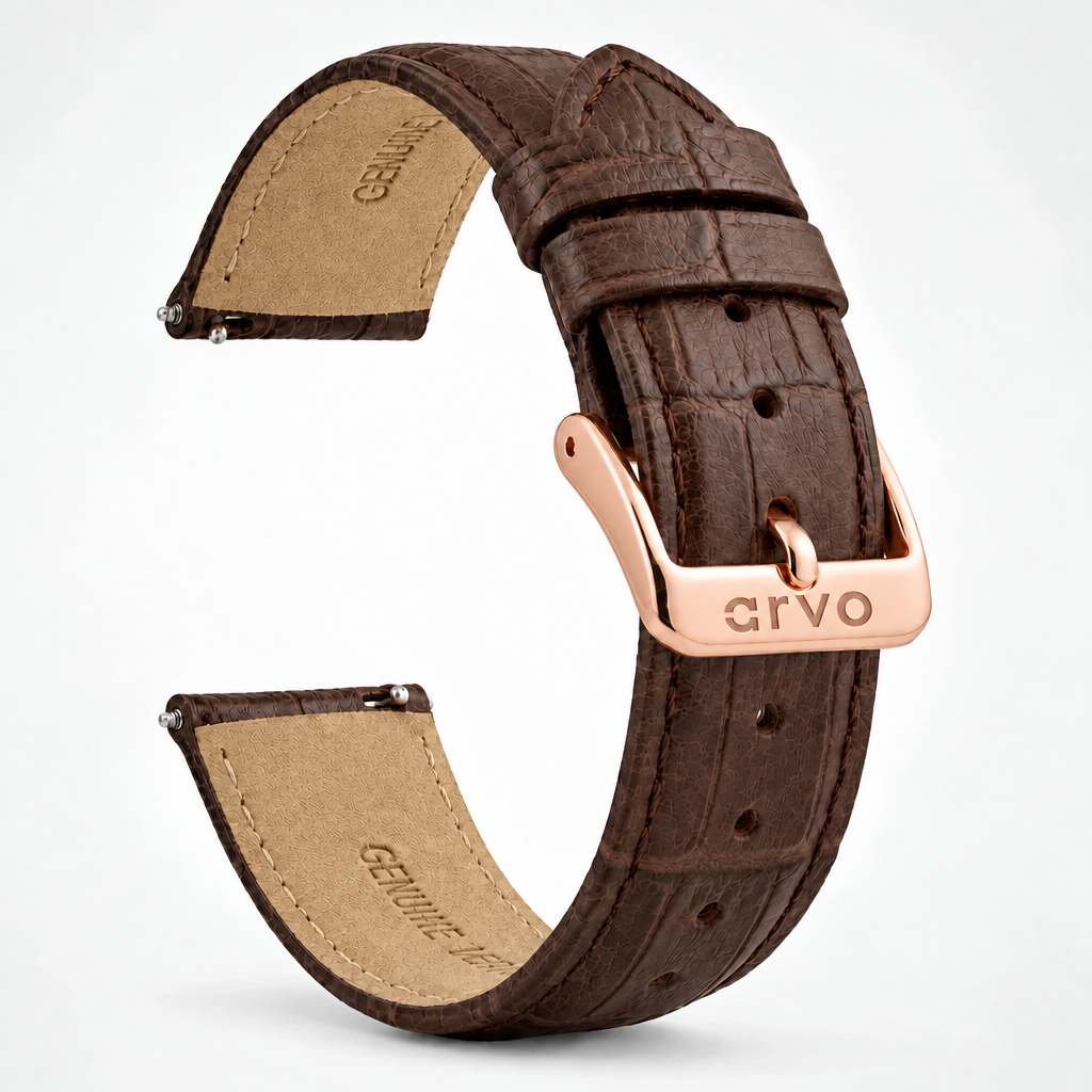 Arvo Watch Band Alligator Print Stitched Leather