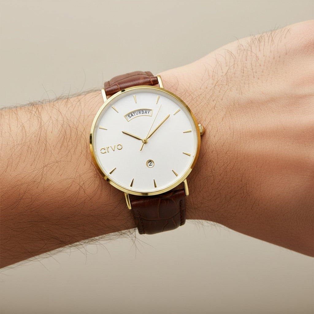 Arvo Awristacrat Watch - Gold - Brown Alligator