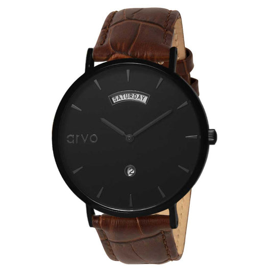 Arvo Black Awristacrat Watch - Brown Alligator Leather