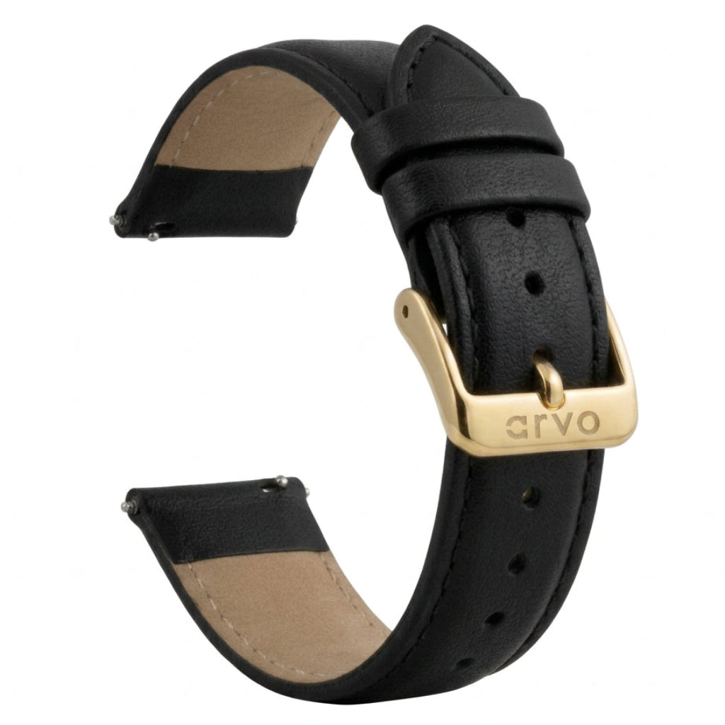 Arvo Black Stitched Leather Watch Band 20mm
