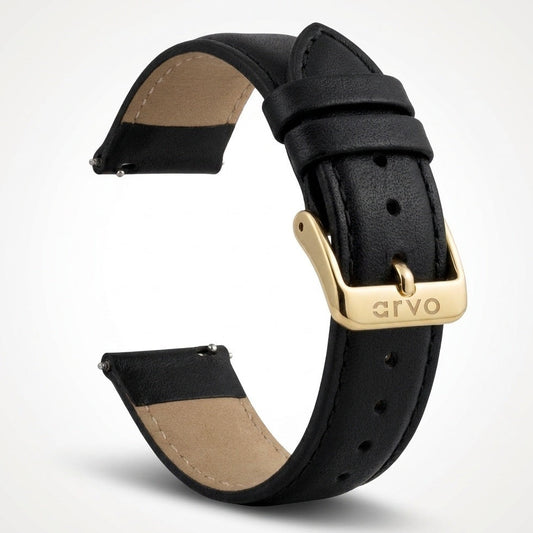 Arvo Black Stitched Leather Watch Band 20mm