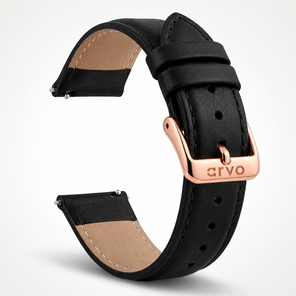 Arvo Black Stitched Leather Watch Band 20mm