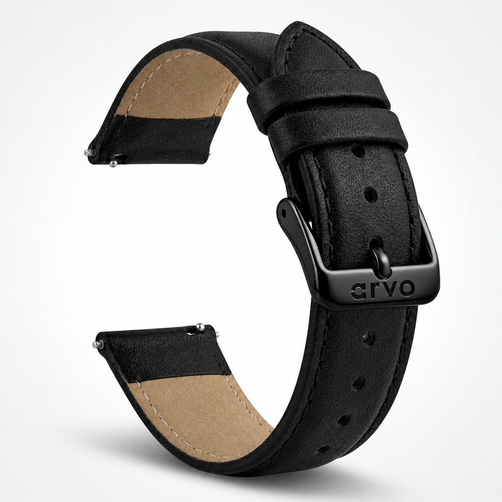 Arvo Black Stitched Leather Watch Band 20mm