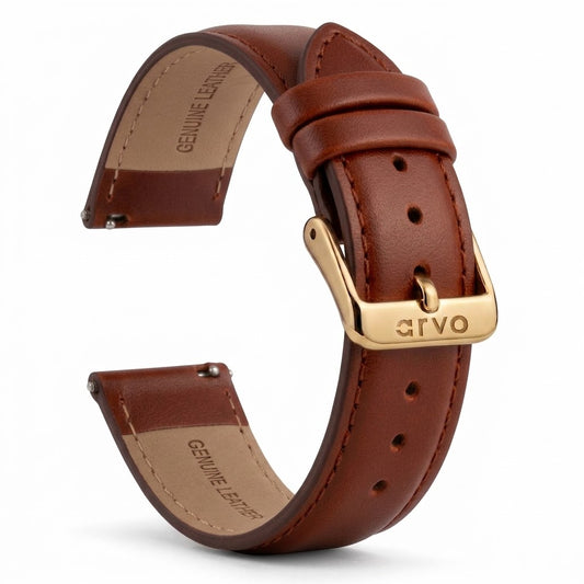 Arvo Brown Stitched Leather Watch Band 20mm