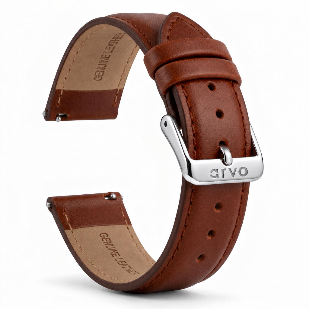 Arvo Brown Stitched Leather Watch Band 20mm
