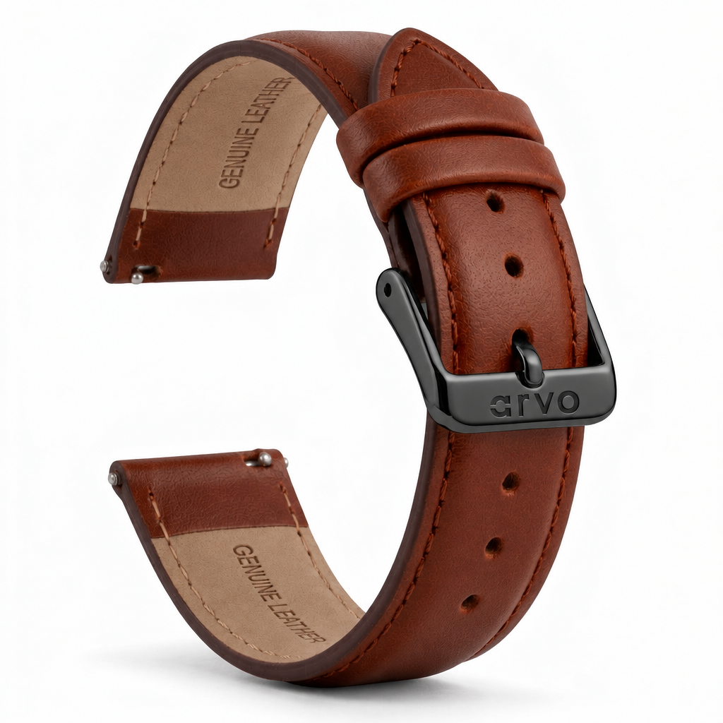 Arvo Brown Stitched Leather Watch Band 20mm