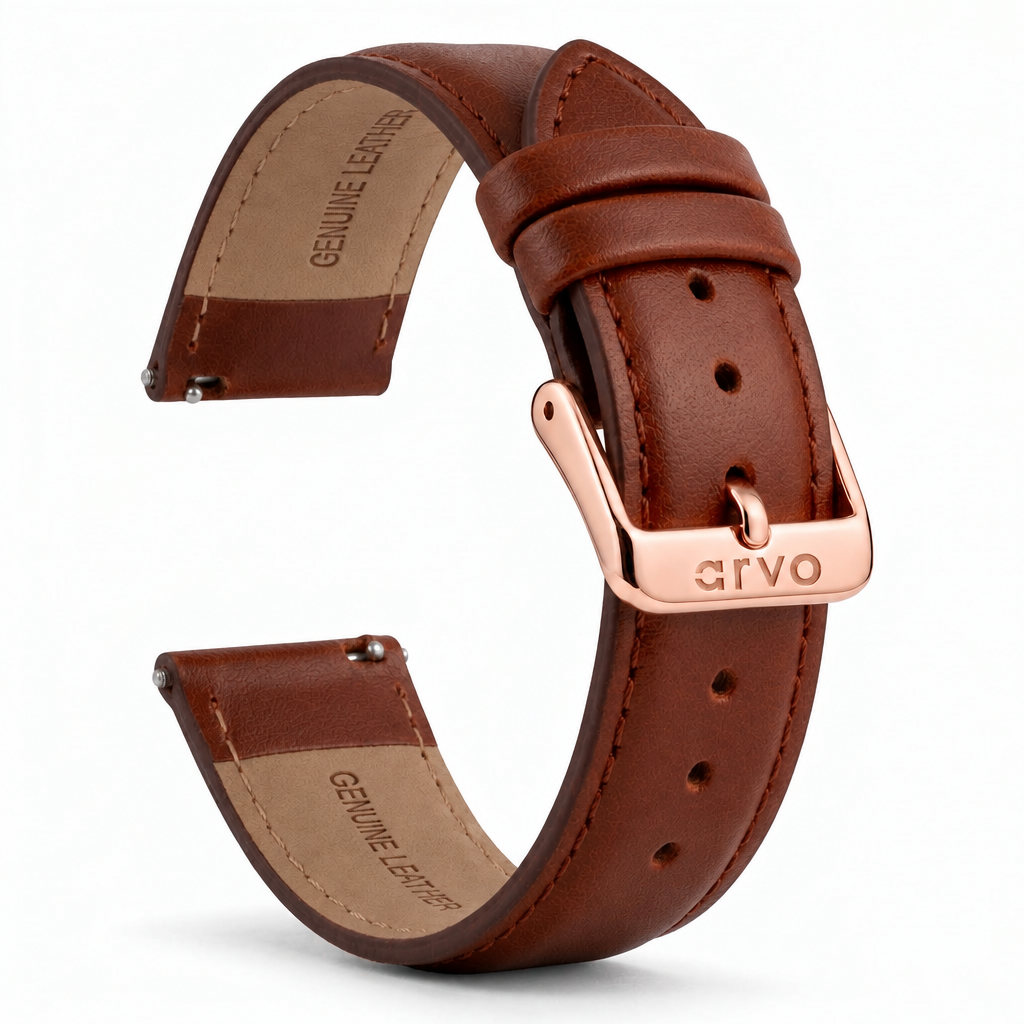 Arvo Brown Stitched Leather Watch Band 20mm
