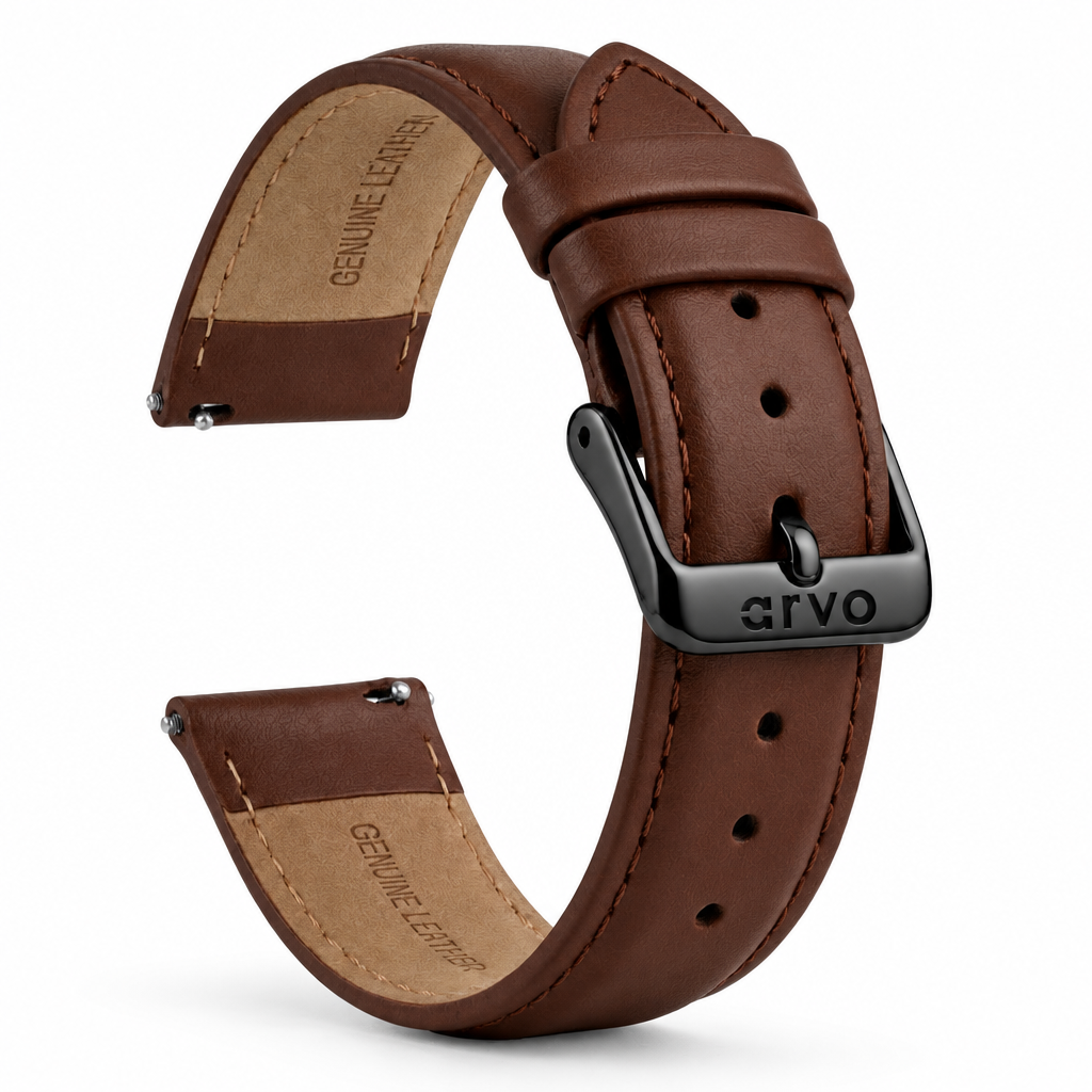 Arvo Chocolate Stitched Leather Watch Band 20mm