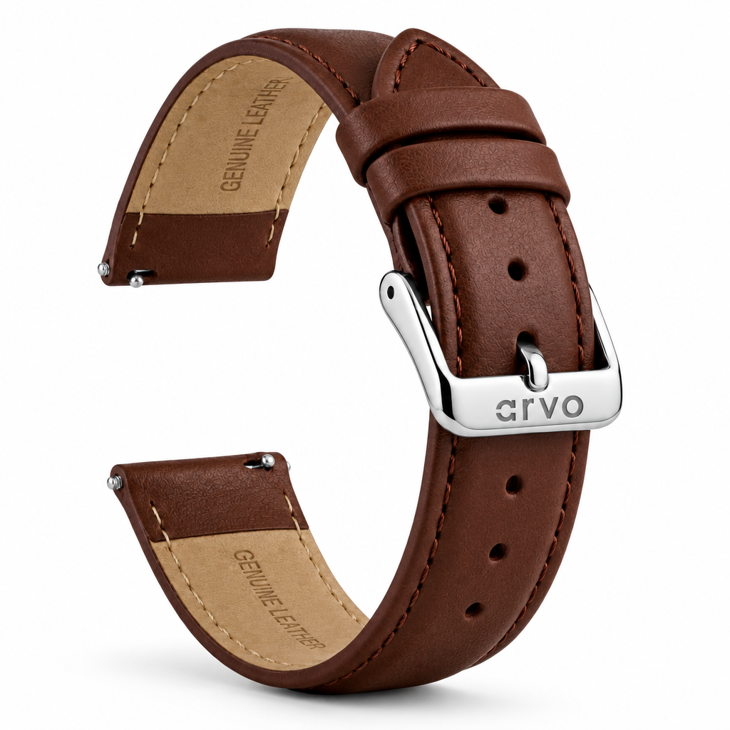 Arvo Chocolate Stitched Leather Watch Band 20mm