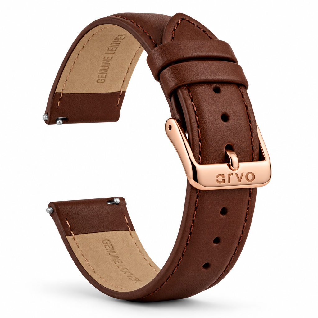 Arvo Chocolate Stitched Leather Watch Band 20mm