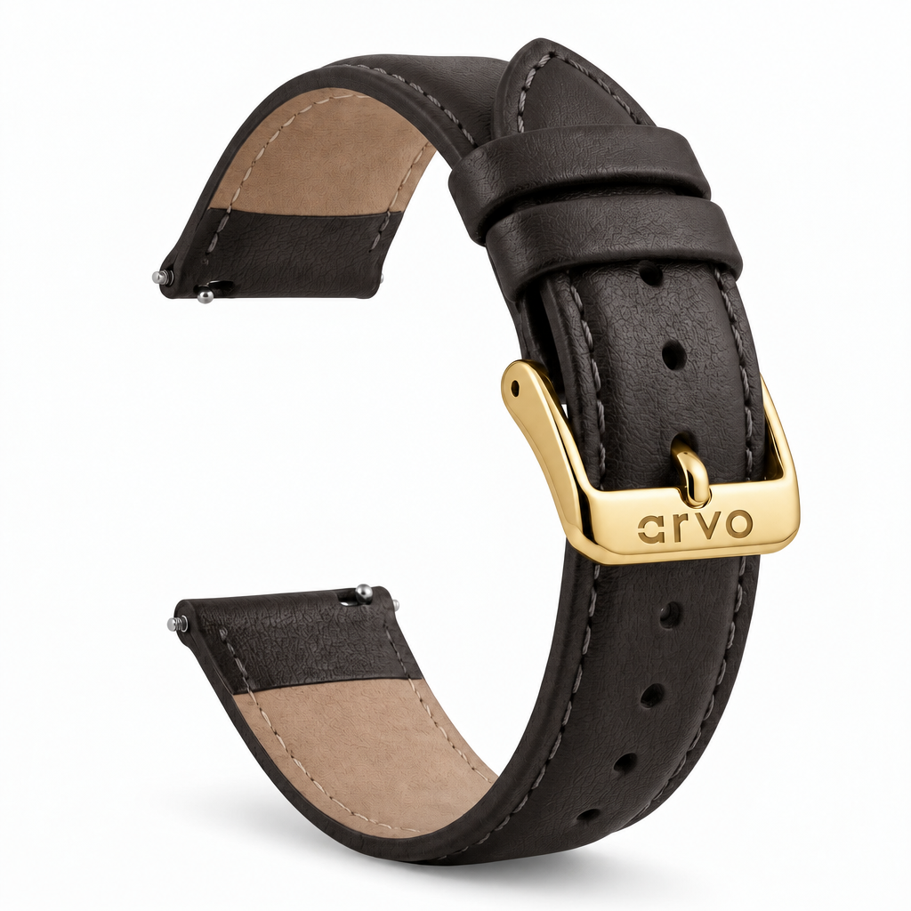 Arvo Charcoal Stitched Leather Watch Band 20mm
