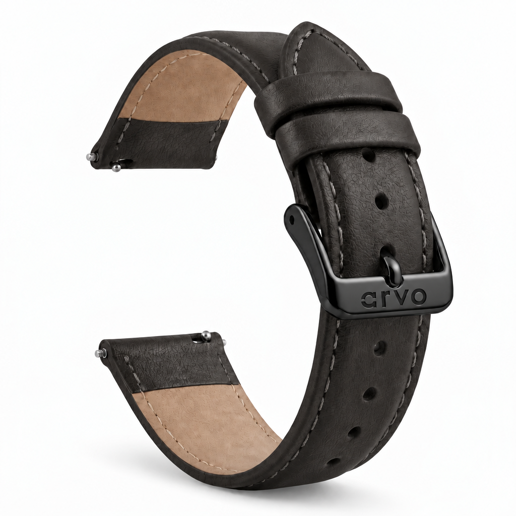 Arvo Charcoal Stitched Leather Watch Band 20mm