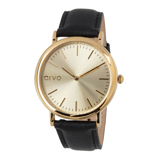 Arvo Gold Time Sawyer Watch - Black Leather