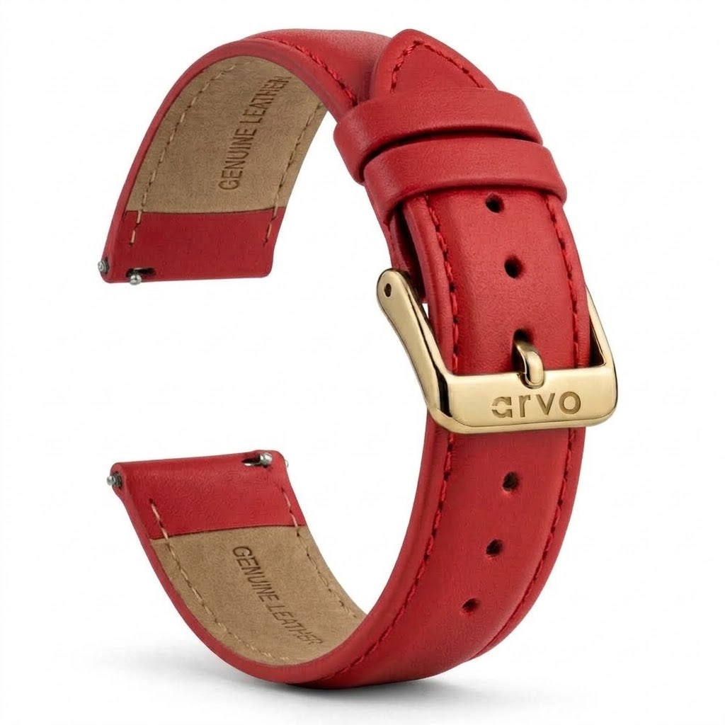 Arvo Red Stitched Genuine Leather Watch Band 20mm