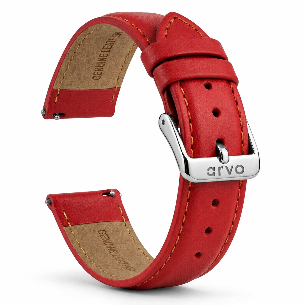 Arvo Red Stitched Genuine Leather Watch Band 20mm
