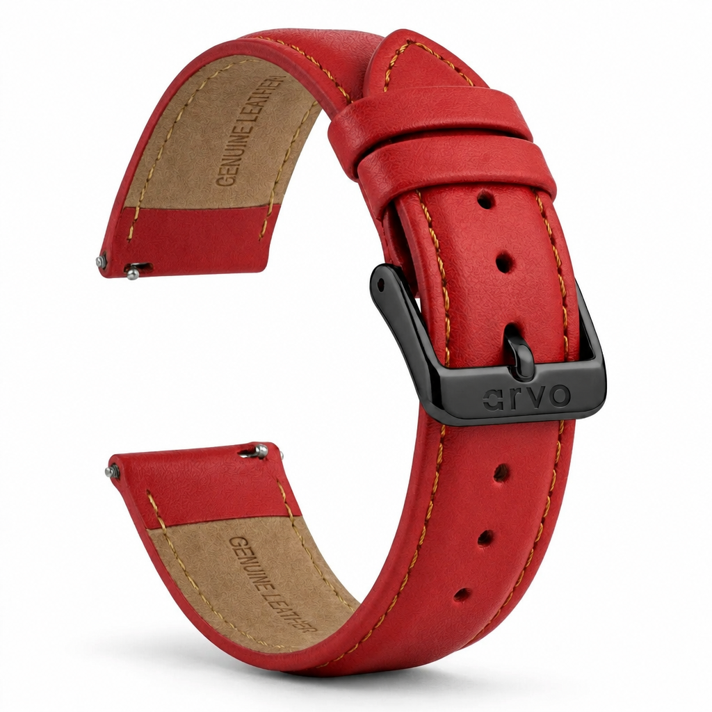 Arvo Red Stitched Genuine Leather Watch Band 20mm