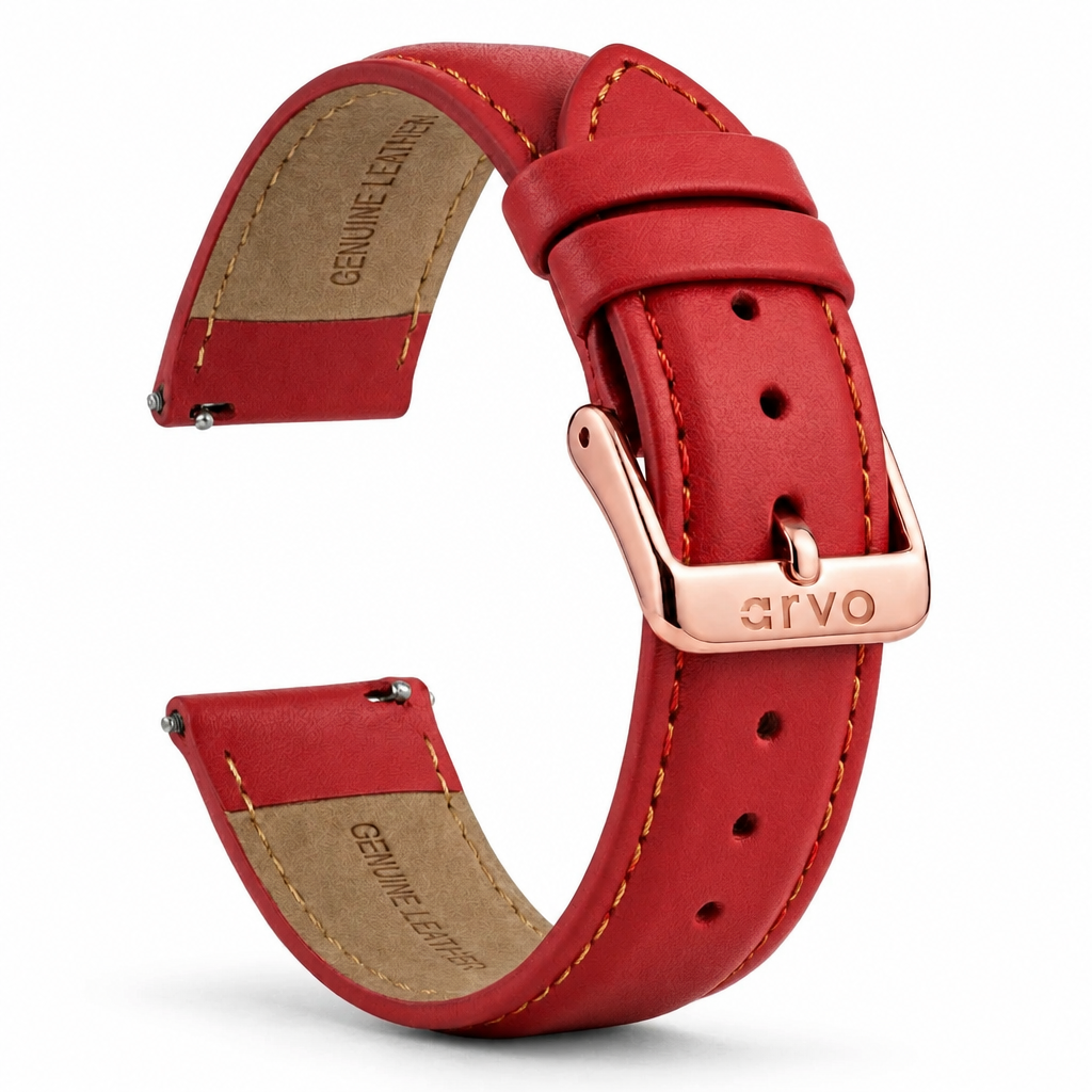 Arvo Red Stitched Genuine Leather Watch Band 20mm