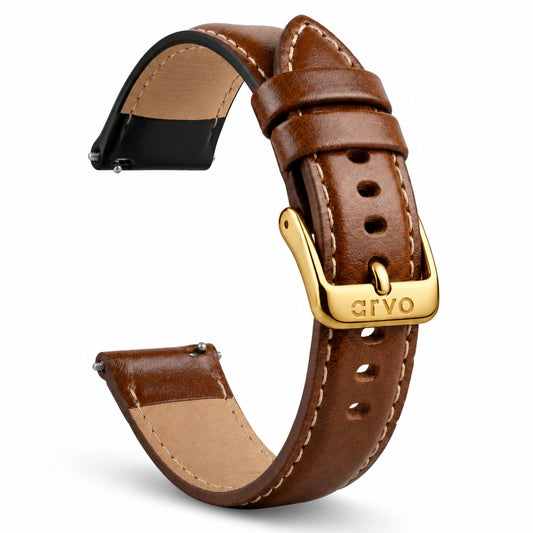 Rove Brown Stitched Leather Watch Band 20mm