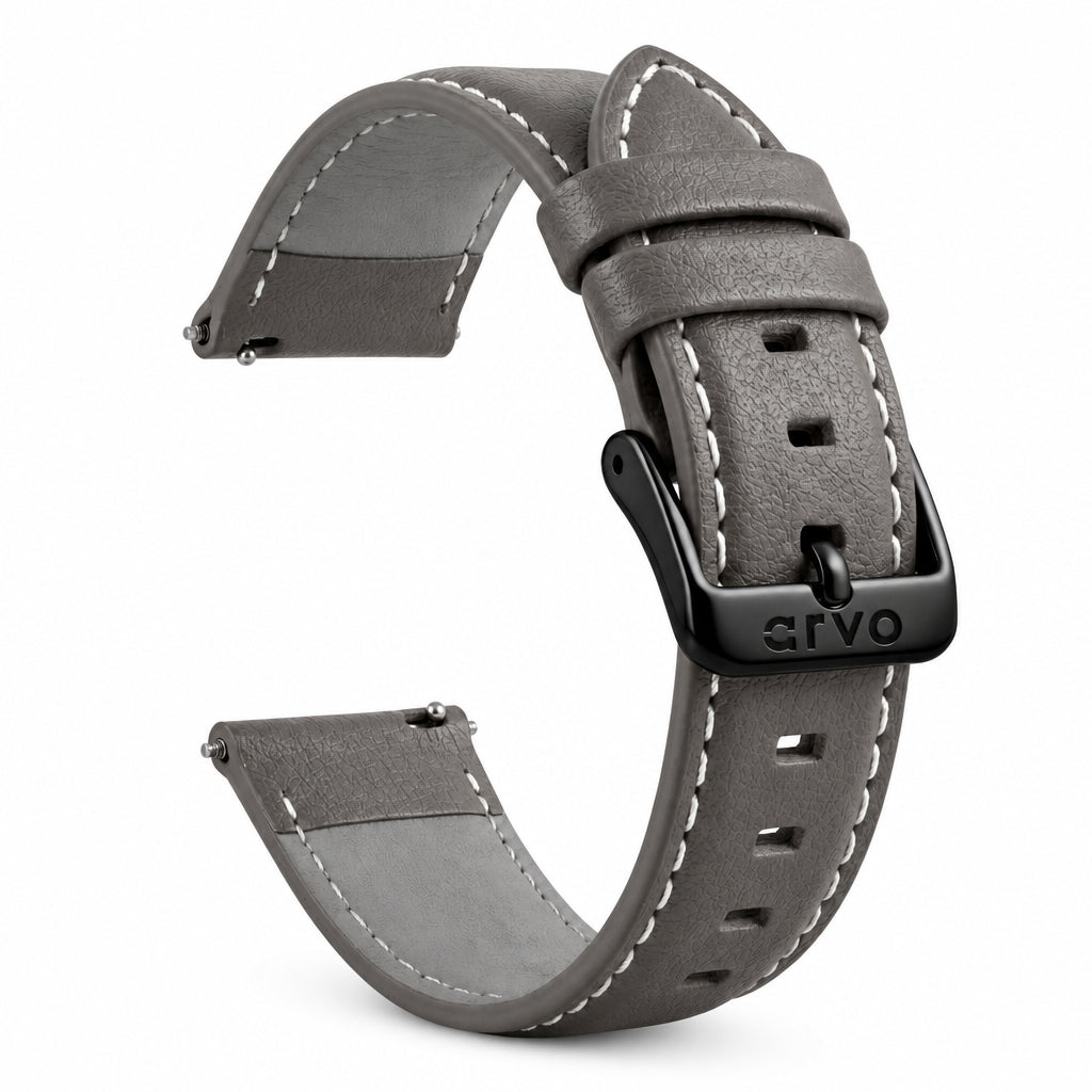 Rove Gray Stitched Leather Watch Band 20mm