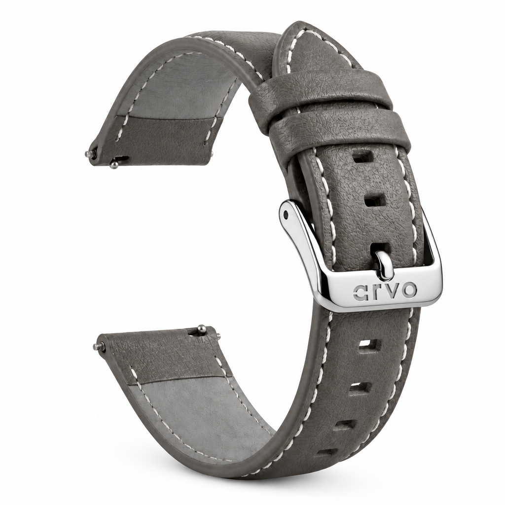 Rove Gray Stitched Leather Watch Band 20mm