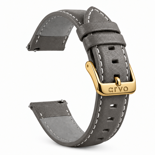 Rove Gray Stitched Leather Watch Band 20mm