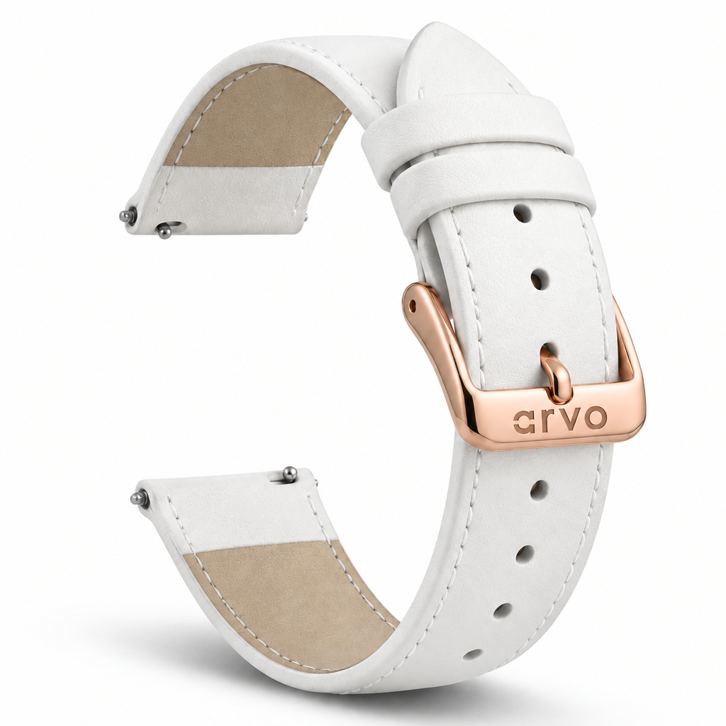 Arvo White Leather Watch Band