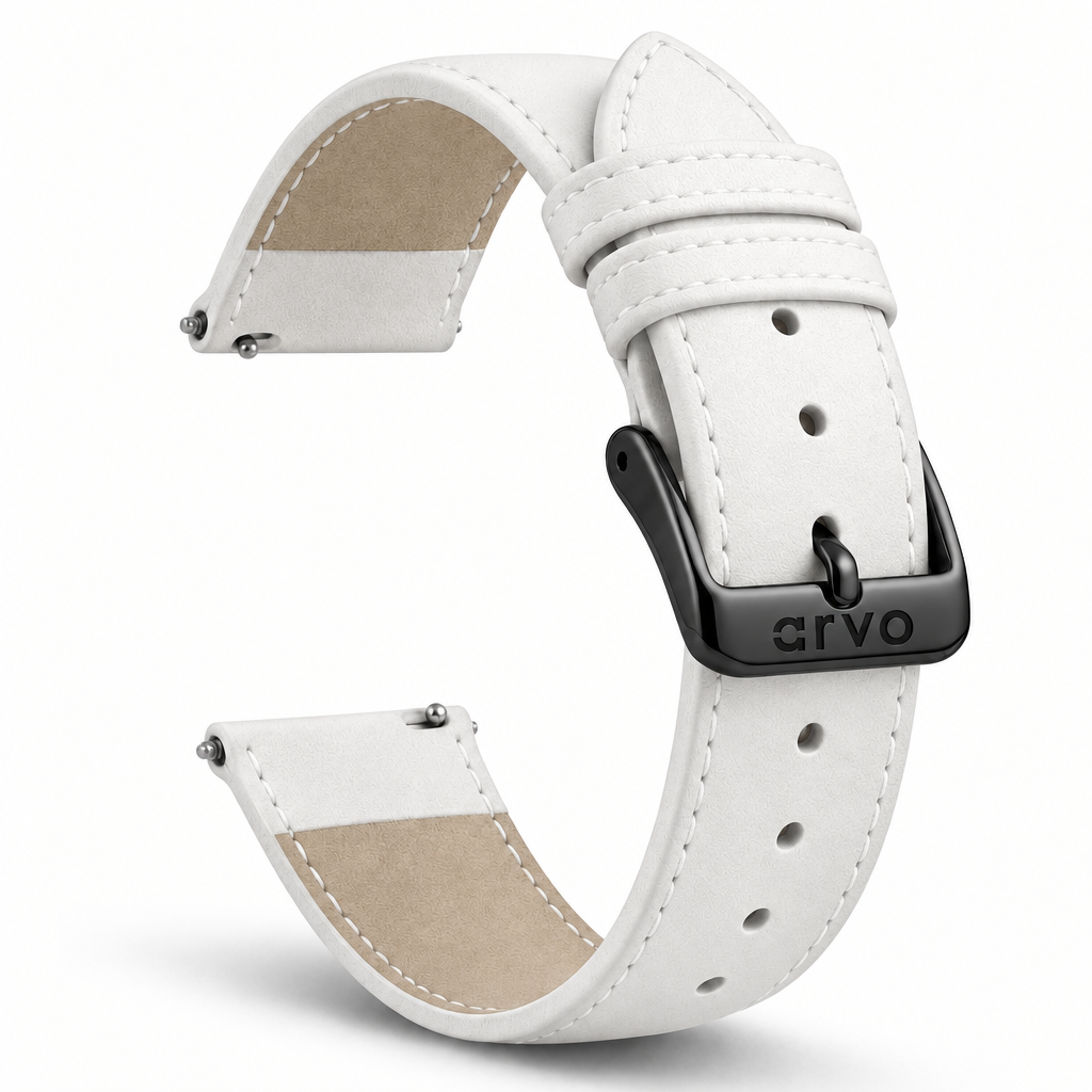 Arvo White Leather Watch Band