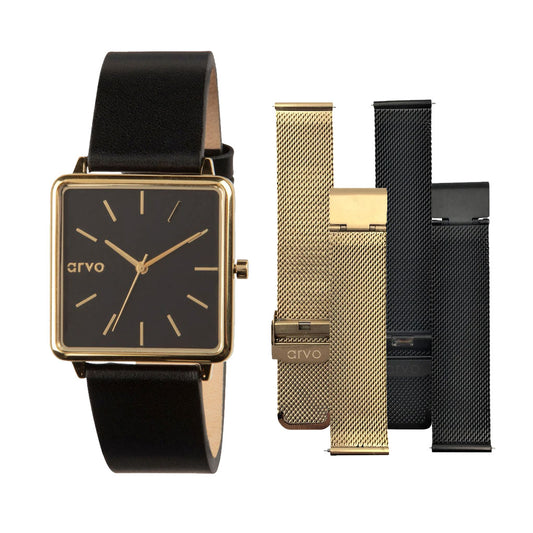 Time Squared Watch Black Gift Set for women