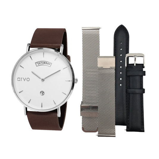 Arvo Awristacrat Silver watch gift set for him