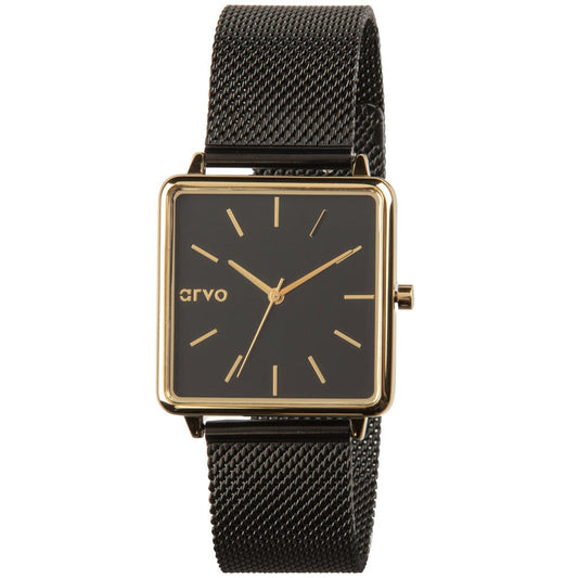 Arvo Time Squared square watch for women with a black mesh band