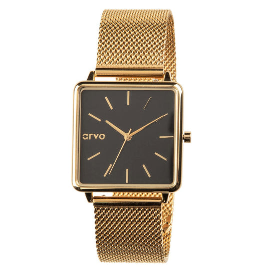Arvo Time Squared Watch for women with black dial and gold accents