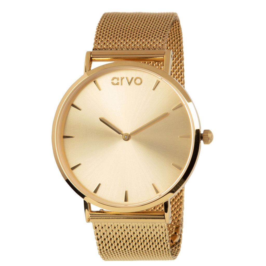 The Leonarvo Gold Watch for men with gold mesh band